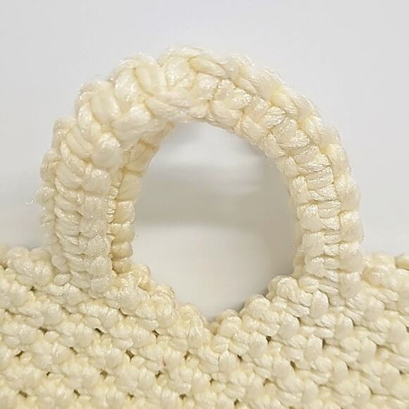 Macrame Crochet Knit Womens Handbag Purse Ivory Peel & Stick Closure 10" x 7.75" - Picture 4 of 11